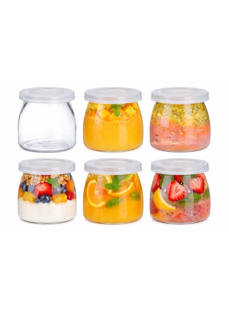 Luxoraq 200ml Yoghurt Jars, pudding Jar with Lid pack of 6 Glass Container For Milk Jams Jelly Mousse Yogurt Making, Jam, Jelly, Mousse & Honey - Reusable, Round Containers for Home Kitchen Storage - Image 1
